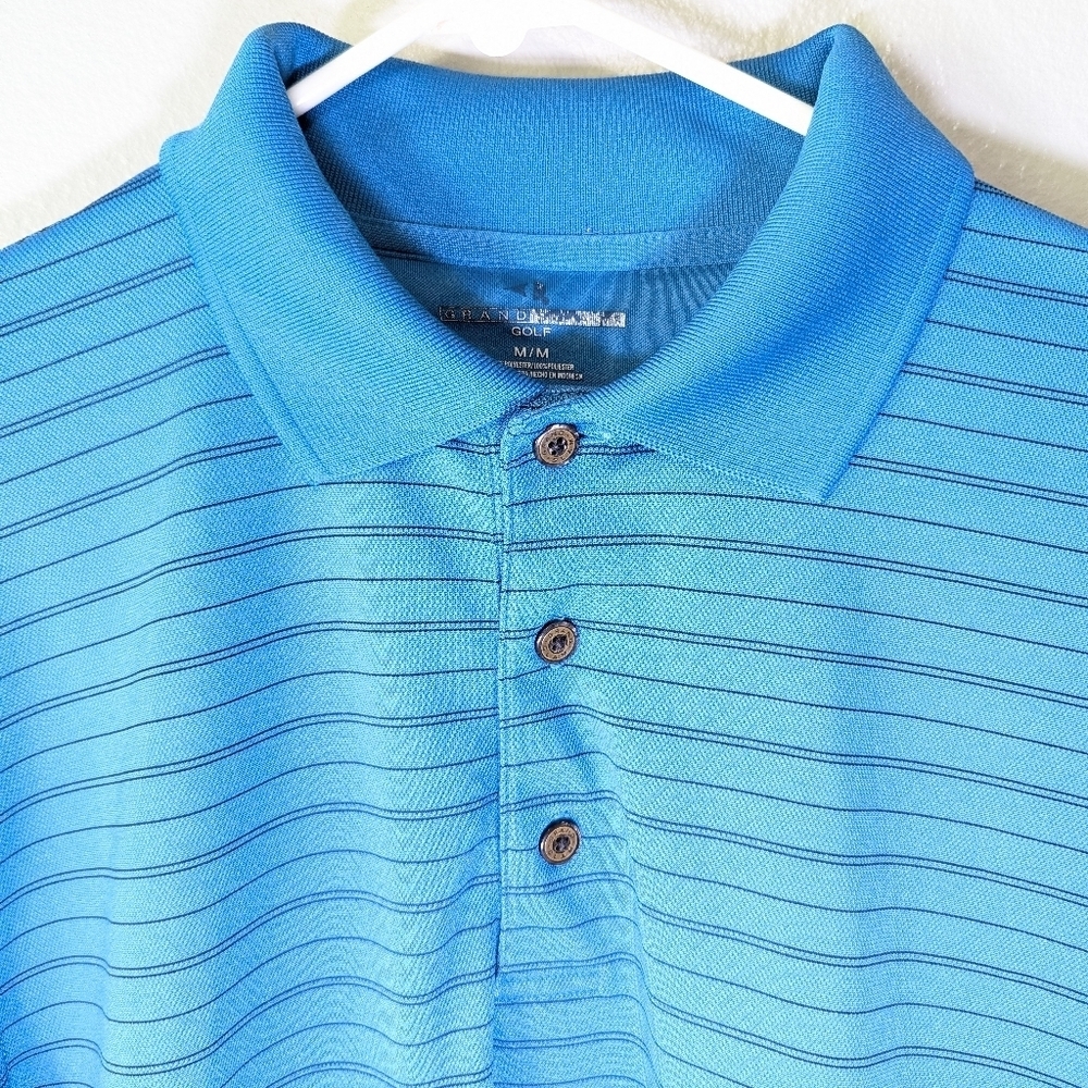 Grand Slam Golf Polo Shirt Mens M blue with stripes 1/4 button up
